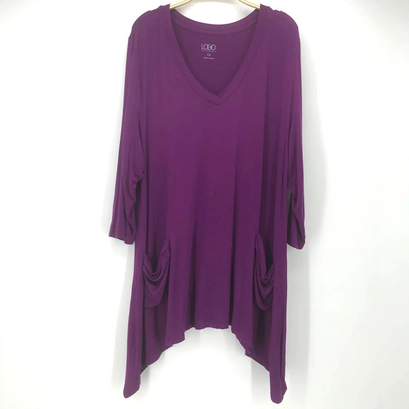 LOGO by Lori Goldstein 1X Purple Tunic Top 3/4 Slv
